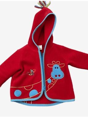 Hanna Andersson Embroided Kids Hooded Fleece Jacket with Giraffe Applique 12-18m